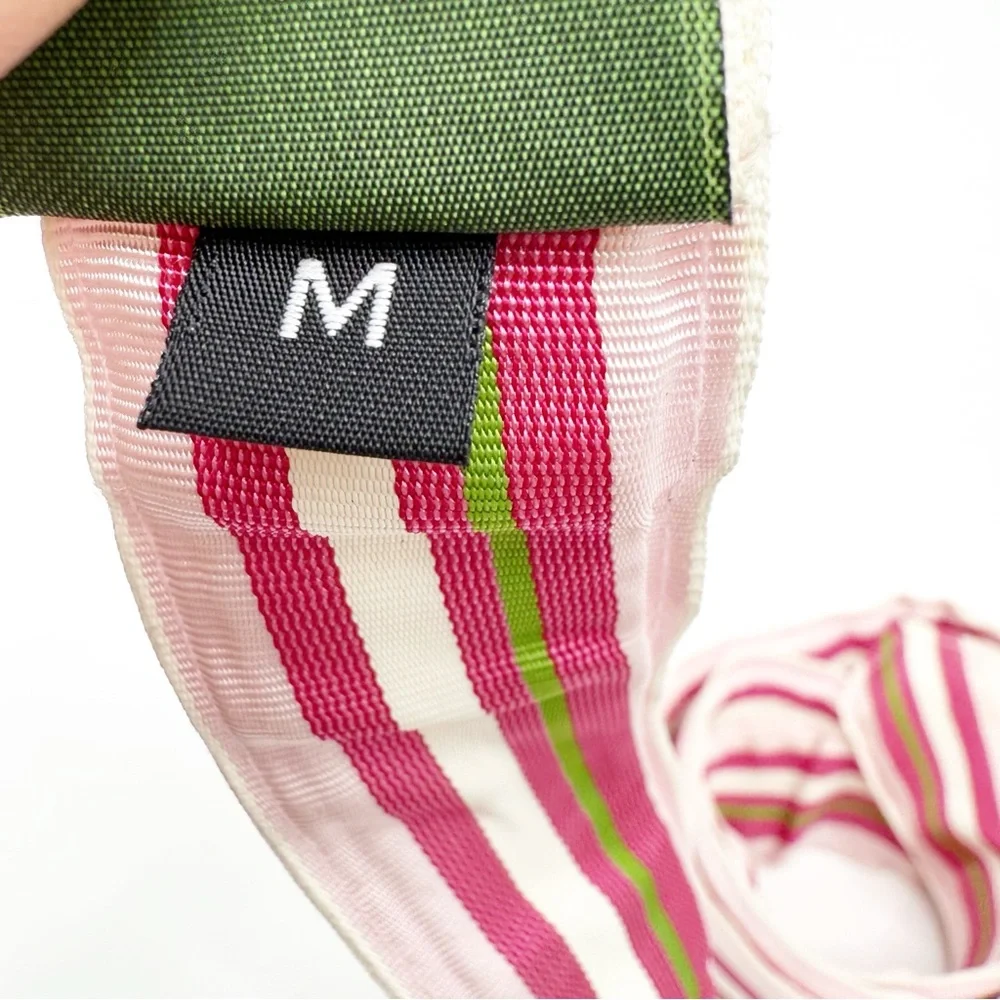 CK Bradley Pinks and Green Striped Ribbon Belt with Silver Buckle, Size Medium